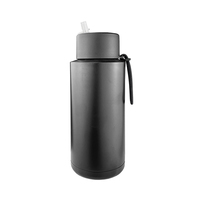Bouteille d'eau isotherme à double paroi en acier inoxydable de 1000 ml avec couvercle à paille et cordon portable, logo personnalisé