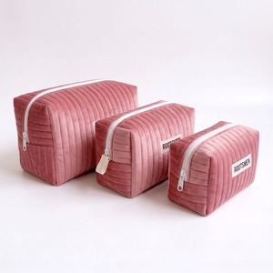 Bolsa de Terciopelo Grande de 21 cm, Color Rosa Empolvado, Bolsa de Aseo Acolchada de Terciopelo, Estuche de Maquillaje con Cierre, Logotipo Personalizado OEM - Product Image 1