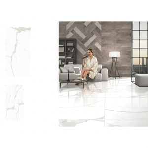 Losas de porcelana digital de alto brillo Statuario White de 900x1800 mm para pisos de lujo en interiores. - Product Image 2