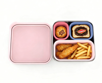 Contenants à collation réutilisables en acier inoxydable sans BPA, empilables, à 3 compartiments, étanches, avec couvercles en silicone, compatibles micro-ondes et portables