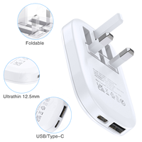 Produk Terlaris 2026 Adaptor Perjalanan Ultra Tipis, Charger Dinding Lipat 20W Colokan UK Usb C PD GaN untuk Ponsel