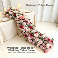 Décoration Murale de Fond de Scène de Mariage, Décoration de Table pour Salle d'Exposition, Guirlande Florale Artificielle Mixte de Roses en Soie et d'Eucalyptus