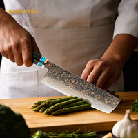 Couteau de cuisine japonais Kitchenbliss 7 pouces, couteau à légumes, manche en laiton, VG10, acier damas cuivré, Nakiri pour OEM / ODM