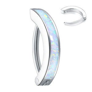 Titanium <b>Opal</b> Belly Button <b>Ring</b> Silver Channel Setting Geometric Navel Stud Gift - Product Image 1