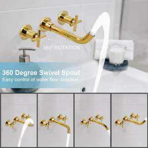 Роскошный современный настенный кран с 2 ручками, латунный Смеситель для ванной, раковины, смеситель с 3 отверстиями, смеситель черного золота для ванной комнаты - Product Image 3