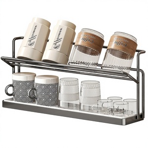 <span class=keywords><strong>Support</strong></span> de rangement double niveau <span class=keywords><strong>sur</strong></span> pied pour tasses à thé et café, avec plateau de drainage, pour comptoir de cuisine (non pliable) - Product Image 1