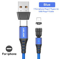 Câble USB magnétique à charge rapide 3A 3-en-1 en nylon tressé pour synchronisation des données iPhone Android Type C Appareil photo Lecteur MP3