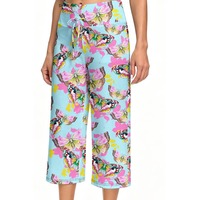 Pantalon Capri Papillon Artistique pour Femme, Taille Haute à Cordon de Serrage, Motif Floral Printanier, Jambes Larges, pour Yoga, Gym et Tenue Décontractée