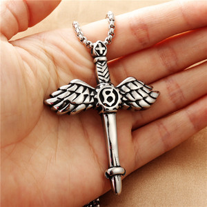 <b>Cross</b> Pendant Necklace Stainless Steel Men's Angel Wings Sword Design Punk Retro Style Fashion Jewelry - Product Image 3