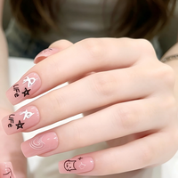 24 autocollants carrés roses pour ongles, motifs graffiti, mignons dessins animés, faux ongles à presser en ABS pour doigts, faciles à poser
