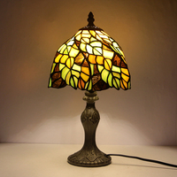 Lampe de table LongHuiJing 8 pouces avec abat-jour en verre teinté en forme de feuilles de cristal, base en alliage de zinc, E26 E27 110-220V, lampe de lecture vintage