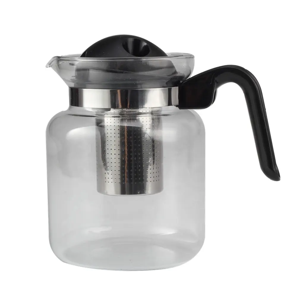 Máquina de té transparente con Infusor de acero inoxidable, tetera de vidrio de 1.2L