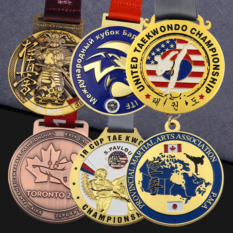 เหรียญนานาชาติสำหรับคาราเต้กังฟูโลหะ3D ตามสั่งผลิตจาก MUNDIAL Jiu Jitsu Ju jutsu jutsu ITF เทควันโด้