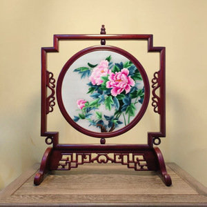 Paravent de table en bois de rose avec broderie de Suzhou, design traditionnel chinois circulaire, décoration de salon - Product Image 4