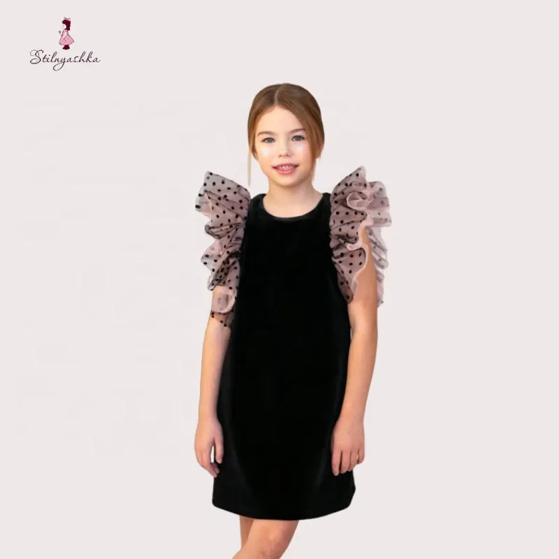 Stilnyashka 24115 robes de fille de luxe haut de gamme pour la fête sans manches noir enfants robe de princesse pour vêtements de fille