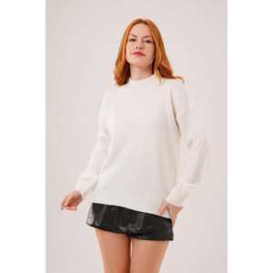 Suéter Básico Blanco de Punto para Mujer, Manga Larga, Minimalista, Antipilling, Cuello Acanalado de 14 Gg - Product Image 4