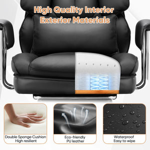 Chaise de bureau de direction à dossier haut à prix avantageux, chaise de travail de bureau ergonomique en cuir PU réglable avec roulettes - Product Image 6