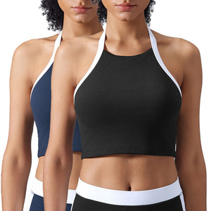 D25091 femmes licou cou <span class=keywords><strong>dos</strong></span> nu contrasté sport soutien-gorge haute élastique Semi fixe rembourré Yoga soutien-gorge loisirs - Product Image 5