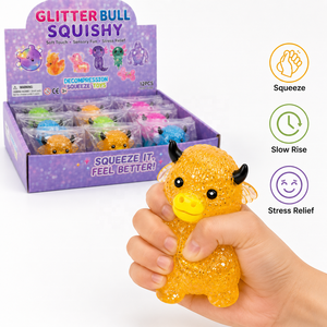 ของเล่นบีบวัวไฮแลนด์น่ารักแบบขายส่ง ของเล่นบีบลดความเครียดแบบค่อยๆคืนตัว มีกลิตเตอร์ ของเล่นบีบวัวมอลโทส - Product Image 5