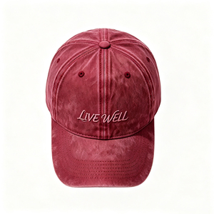 Gorra de Béisbol Vintage Lavada Roja de 6 Paneles con Malla Transpirable en la Parte Trasera, Gorra con la Frase "LIVE WELL", Protección Solar para Hombres y Mujeres - Product Image 2