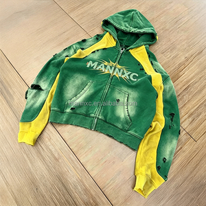 Sudadera con capucha <span class=keywords><strong>de</strong></span> felpa francesa 100% algodón con logo personalizado, efecto desgastado vintage, estilo streetwear, estampado serigrafiado, con cremallera, oversize y corte cropped. - Product Image 2