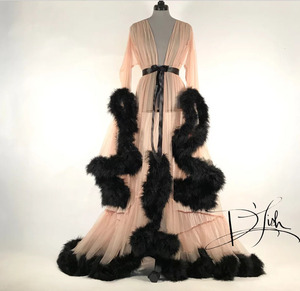 Nouvelle Robe <span class=keywords><strong>Taille</strong></span> <span class=keywords><strong>Haute</strong></span> Américaine-Européenne avec Plumes, Col V Ouvert Devant, Sexy, pour Photographie, Courte d'Été, pour Femmes Enceintes - Product Image 5