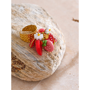 JINYOU 286 Trendy Stainless Steel <strong>Ring</strong> 18K Gold Plated Exquisite Glass Chili Strawberry <strong>Conch</strong> Lemon Shell Pearl Thick Open <strong>Ring</strong> - Product Image 3