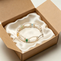 Bracelet délicat à double rang de perles, perles baroques, émeraude, aquamarine, citrine, minimaliste