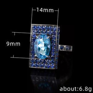 Anello da Cocktail Geometrico H189 da Donna con Acquamarina Naturale Ovale e Incastonatura a Pavé, Anelli alla Moda per Feste - Product Image 6