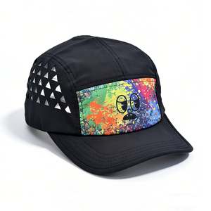 Unisex 5 Panel Camp Cap, Colorful Print Streetwear Hat, Breathable Laser Perforated Outdoor Running Cap for Camping Hiking - Product Image 4