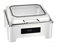 Plat à chafing en acier inoxydable avec couvercle transparent chauffé à l'alcool, 9/6L, écran tactile numérique, contrôle de température 85-100°C