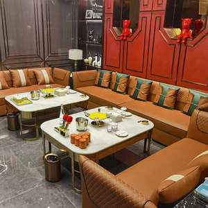 Conjunto de Sofá y Mesa de Centro de Cuero Genuino Personalizado para Bar, Cafetería, Sala de Karaoke, Cine, Cabina, Sala Privada de KTV de Lujo - Product Image 2