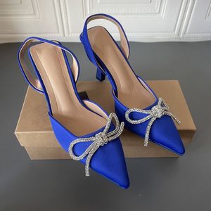 Sandales à talons rouges/bleues avec nœud et strass, à bride arrière, nouvelles chaussures à talons pour femmes 2025 - Product Image 5