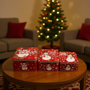 Homeera Christmas Storage Box Set Iron Rectangular Decorative Ornament Holiday Decoration 3 Piece Set - Product Image 2