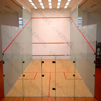 Terrain de squash doré avec verre trempé de 12 mm, sol en bois, joints en acier inoxydable, garantie 10 ans, pour matchs professionnels