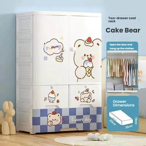 Armoire de rangement pour bébé de grande capacité 70 cm, armoire à vêtements durable à 3 niveaux, armoire de rangement en plastique avec dessins animés et <span class=keywords><strong>roulettes</strong></span> - Product Image 2