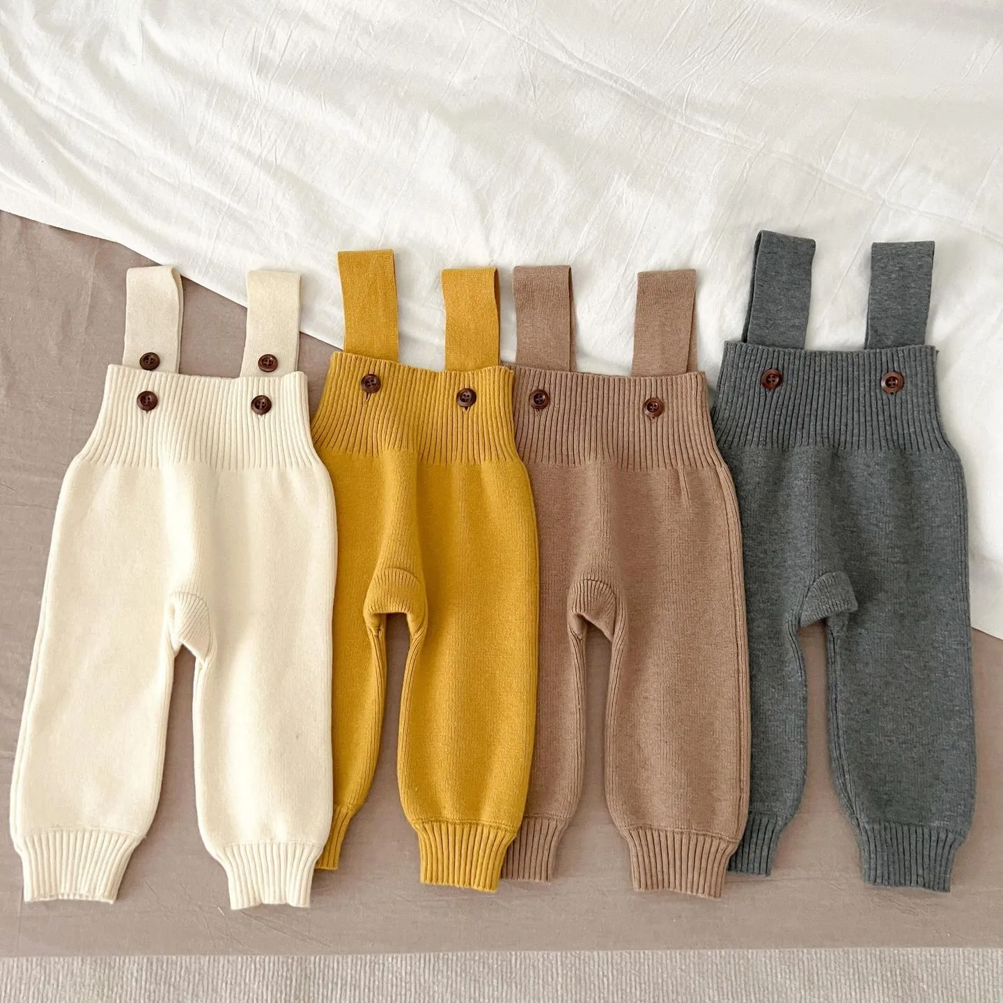 Autumn Winter Newborn Infant Toddler Boys Girls Casual Plain Knitted Button Overall Pants Baby Suspender