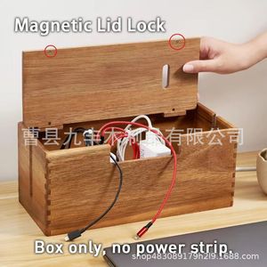 Wooden Cable Organizer <b>Box</b> Rectangle Solid Wood Flip Top Storage Office Desk <b>Router</b> Management <b>Box</b> - Product Image 4