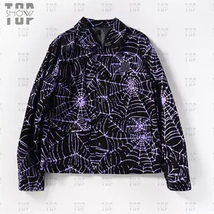 高品质定制标志蜘蛛网男士印花紫色雪尼尔刺绣灯芯绒夹克