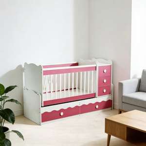 JINS Modern Kids Bedrooms <strong>Drawers</strong> Child <strong>Cot</strong> Bed <strong>Set</strong> 3 in 1 Multifunctional New Born Baby Infant Sleeper Wood - Product Image 1