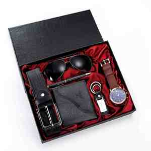Luxury Set Custom Brand Men's Watch Sunglasses <strong>Wallet</strong> Belt Keychain 6pcs for Husband Couple Boyfriend <strong>Dad</strong> <strong>Wallet</strong> Gift Set - Product Image 1