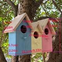 Nichoir en bois tricolore pour extérieur, ensemble de 3 pièces avec poteau d'entrée et système de fermeture sans accroche pour cour et grands espaces