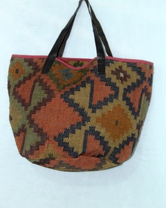 Personalized Handmade Indian Women's Jute Tote Bag Geometric Pattern Floral Embroidery Vintage Style Adjustable <b>Shoulder</b> <b>Strap</b> - Product Image 5