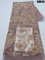 Tissu en dentelle à sequins en gros pour robe de soirée, dentelle perlée de luxe du Vietnam, tissu en dentelle brodée, dentelle de mariage Oman