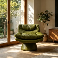 Fauteuil lounge en cuir, base conique, chaise d'appoint sculpturale de style moderne du milieu du siècle pour salon