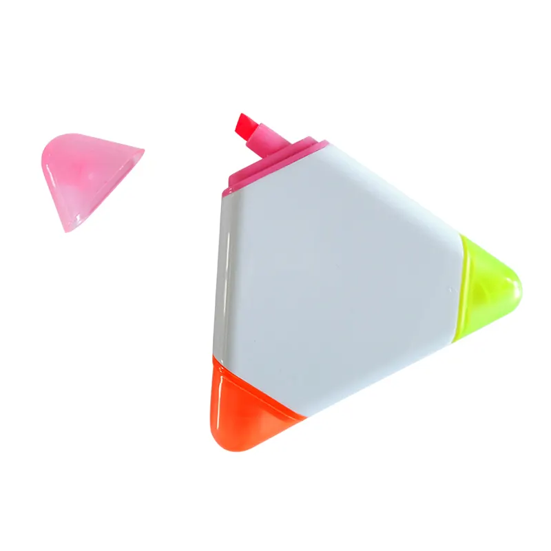 Pena highlighter bentuk segitiga 3 dalam 1 warna dengan logo kustom, pena highlighter cerah ramah lingkungan