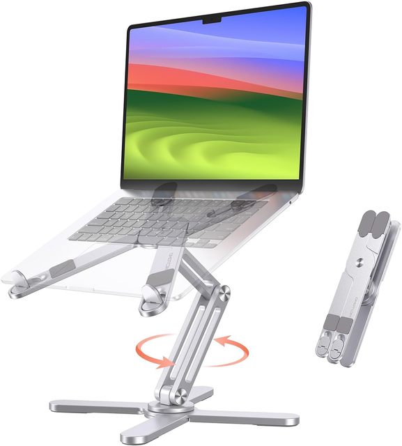 Ergonomic Adjustable Height Angles for Collaborative Work Compute Laptop Stand 360 Rotating Foldable Riser for Desk