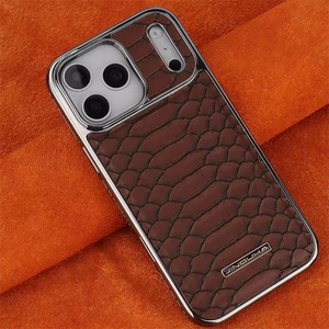Fundas de Piel con Textura de Serpiente de Alta Calidad para iPhone 17 16 Pro Max Plus 15 14 13 12, Marco Metálico, Protección Antigolpes - Product Image 1