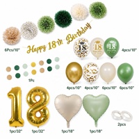 Décorations de fête pour filles et garçons, 18e anniversaire, ballons en latex vert et or, ballons chiffres 18 et ensemble de ballons en mylar en forme de cœur