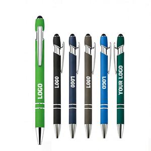 Promo en gros, cadeau d'affaires, stylo à bille en métal aluminium, logo personnalisé, écran tactile en caoutchouc souple pour téléphone portable - Product Image 1
